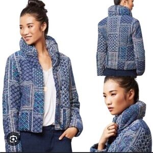 Anthropologie Blue Corduroy Puffer Jacket